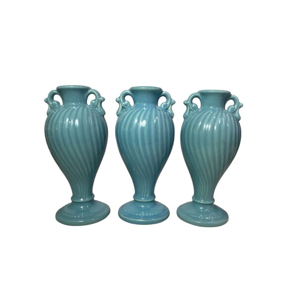 VTG Royal Haeger Light Blue Urn Vase w/Swirls 7" Ceramic Bud Vase Set Of 3 MCM - Picture 2 of 14
